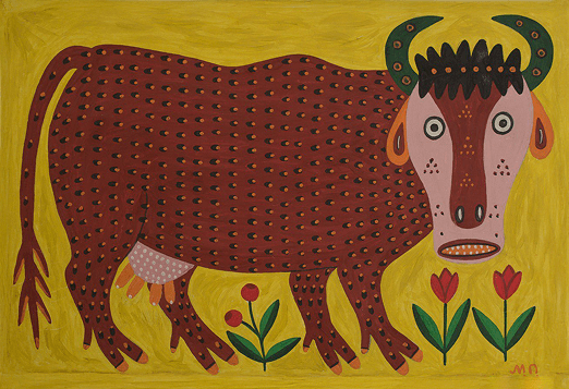 Зелена картина з коровою